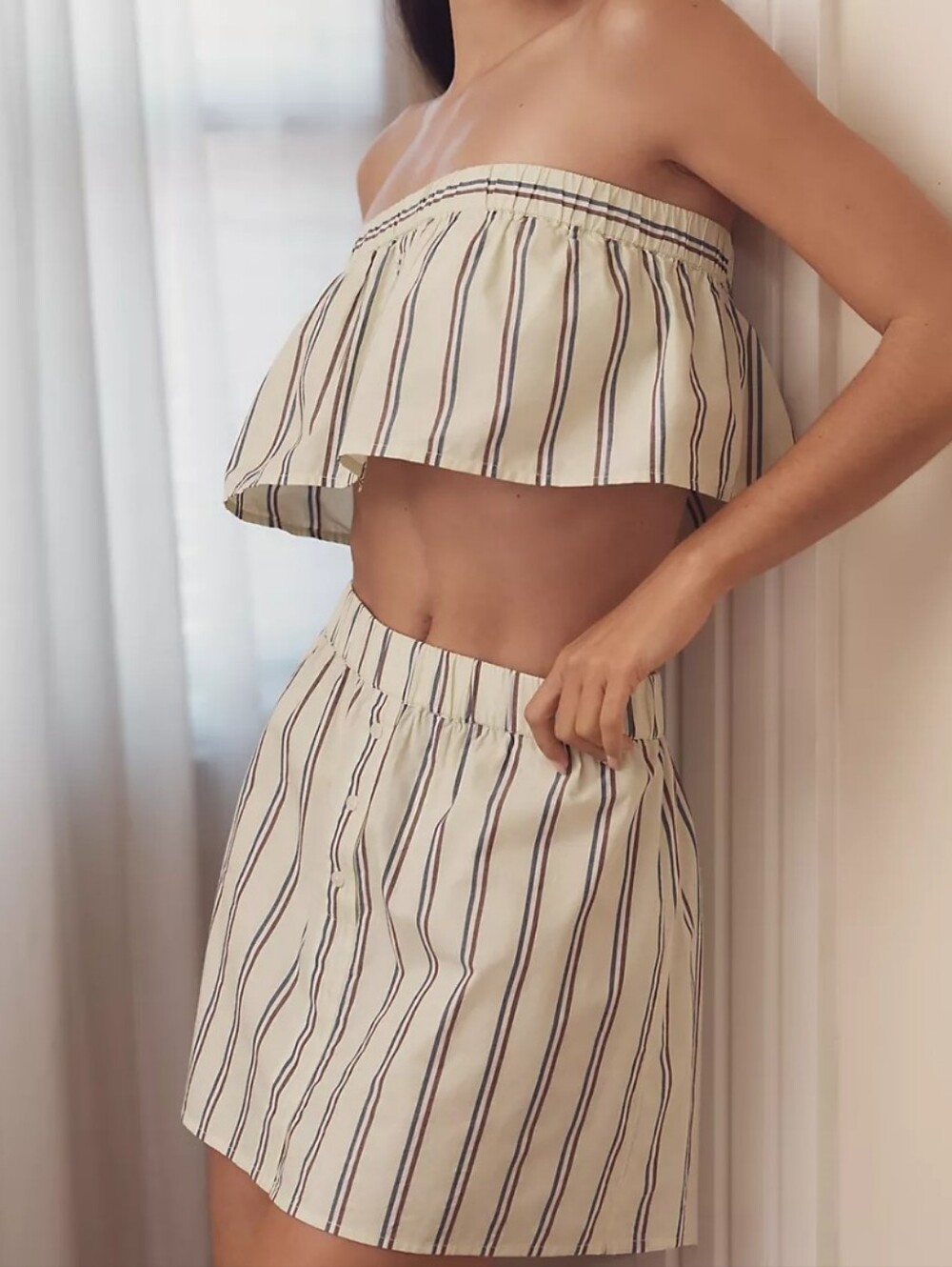 Striped Cream Mini Cotton Skirt - Anthropologie